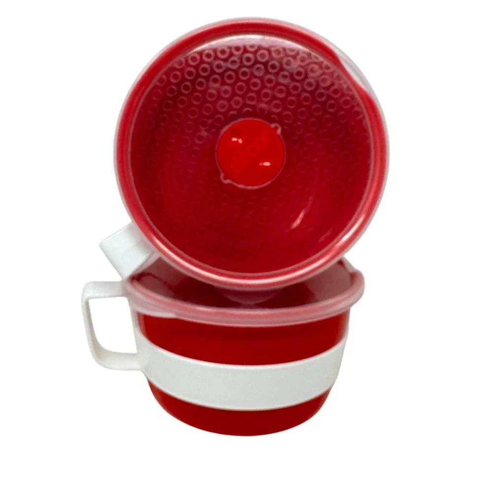 Decor Microwave Soup Mug Set of 2 Red White Vented Lid 500ml 17oz Australia